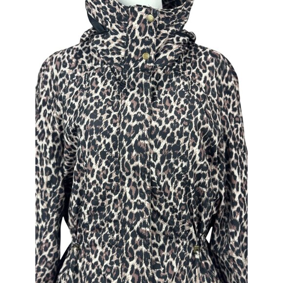 JM Collection Leopard Coat Jacket Womens M Brown Black Belted Waist Snap Button - Picture 4 of 16